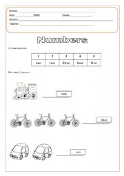 Numbers counting worksheet 1-10