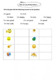 English Worksheet: How are you feeling today? 