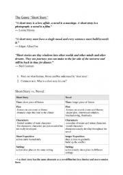 English Worksheet: Introduction to the Short Story genre