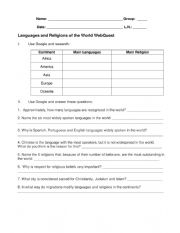 English Worksheet: Languages and Religions of the World WebQuest