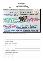 Complex Sentence Worksheet