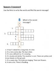 English Worksheet: Seasons Crossword