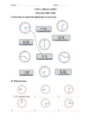 English Worksheet: Telling time