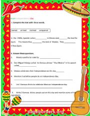Mexican Independence activities worksheet