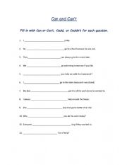 English Worksheet: Can and Could