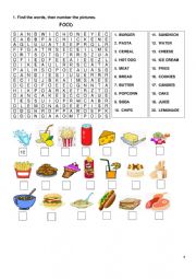 English Worksheet: food wordsearch