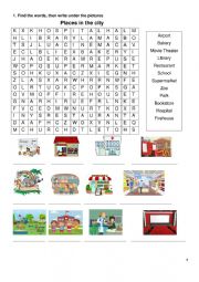 Places in the city wordsearch