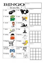 English Worksheet: do you like pair bingo
