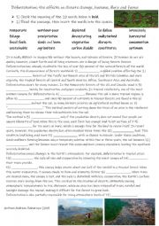 English Worksheet: Deforestation. The effects on climate change, humans, flora and fauna.