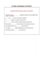 English Worksheet: future continuous vs future perfect