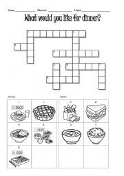 English Worksheet: food_meals_crossword