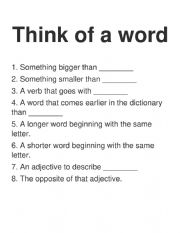English Worksheet: think of a word game