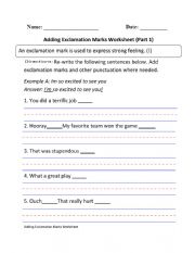 English Worksheet: exclamation mark. 