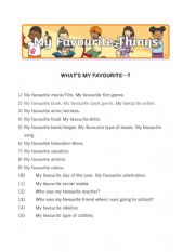 English Worksheet: MY FAVOURITE THINGS