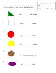English Worksheet: Colored Shape worksheet