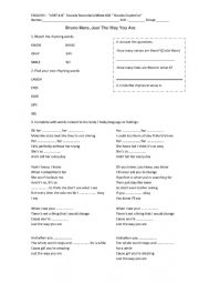 English Worksheet: Bruno Mars. Just the way you are. Rhyming words.