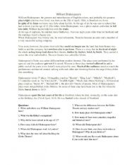 English Worksheet: WilliamShakespeare