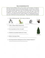 English Worksheet: nacional park in costa rica