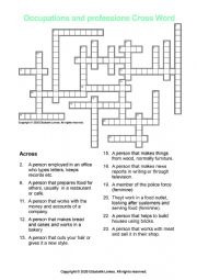 English Worksheet: Occupations and professions Crossword with Key