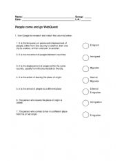 English Worksheet: Geography: People come and go WebQuest