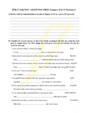 English Worksheet: Percy Jackson Lightning Thief - Chapter 15 & 16 Review
