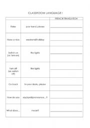 English Worksheet: Classroom language - English French