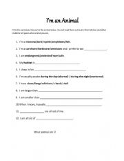 English Worksheet: I�m an Animal 