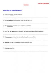 English Worksheet: inversion