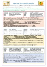 English Worksheet: words with widely different meanings