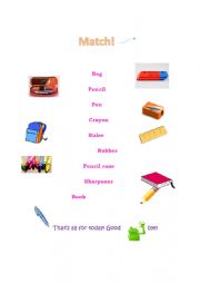 English Worksheet: School objects maqtching