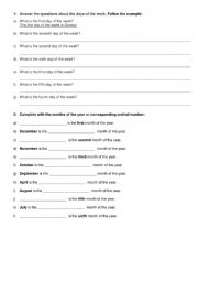 English Worksheet: Question about day of the week