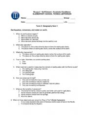English Worksheet: Geography: Earthquakes, volcanoes, and water Quiz
