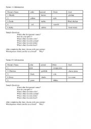 English Worksheet: Information Gap Friends� Favorites