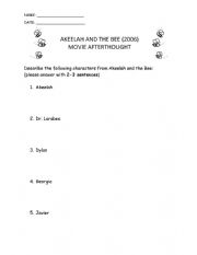 English Worksheet: Akeelah and the Bee Movie Questions
