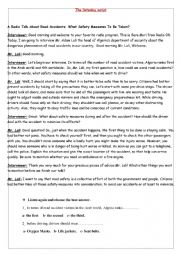 English Worksheet: Road Accidents: What Safety Measures To Be Taken? 