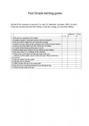 English Worksheet: Past Simple betting game