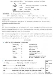 English Worksheet: like doing something, like to do something 