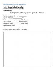 English Worksheet: My English Family Listening worksheet