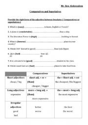 English Worksheet: comparatives and superlatives