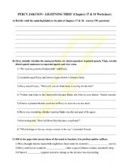 English Worksheet: Percy Jackson Lightning Thief - Chapter 17 & 18 Review