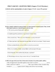 English Worksheet: Percy Jackson Lightning Thief - Chapter 17 & 18 Review
