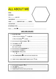 English Worksheet: ALL ABOUT ME 