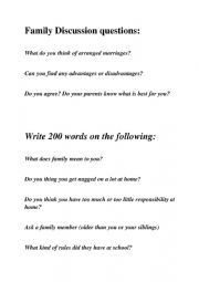 English Worksheet: family disscisions questions