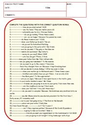 English Worksheet: question words with KEY