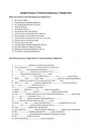 English Worksheet: Simple Present / Present Continuous / Simple Past 