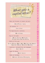 English Worksheet: What gets a capital letter?