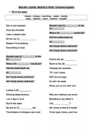 English Worksheet: MULAN SONG - LOYAL BRAVE TRUE - CHRISTINA AGUILERA