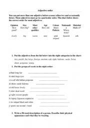 English Worksheet: Adjective order