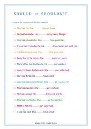 English Worksheet: Should and shouldn�t