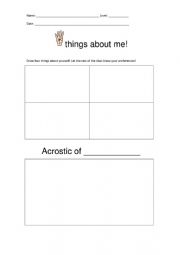 English Worksheet: 4 things about me